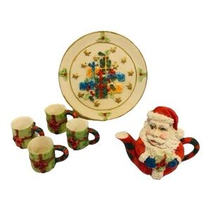 Vintage Miniature Resin Santa teapot and cups